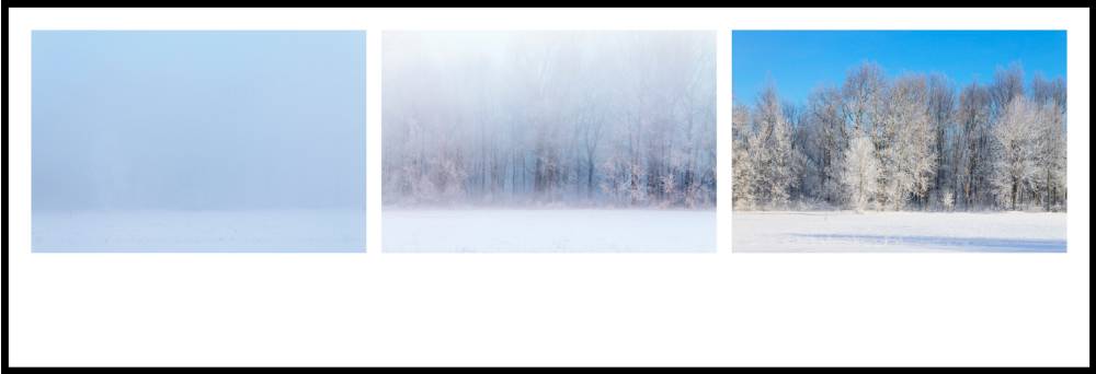 triptych of landscapes ranging from foggy to clear